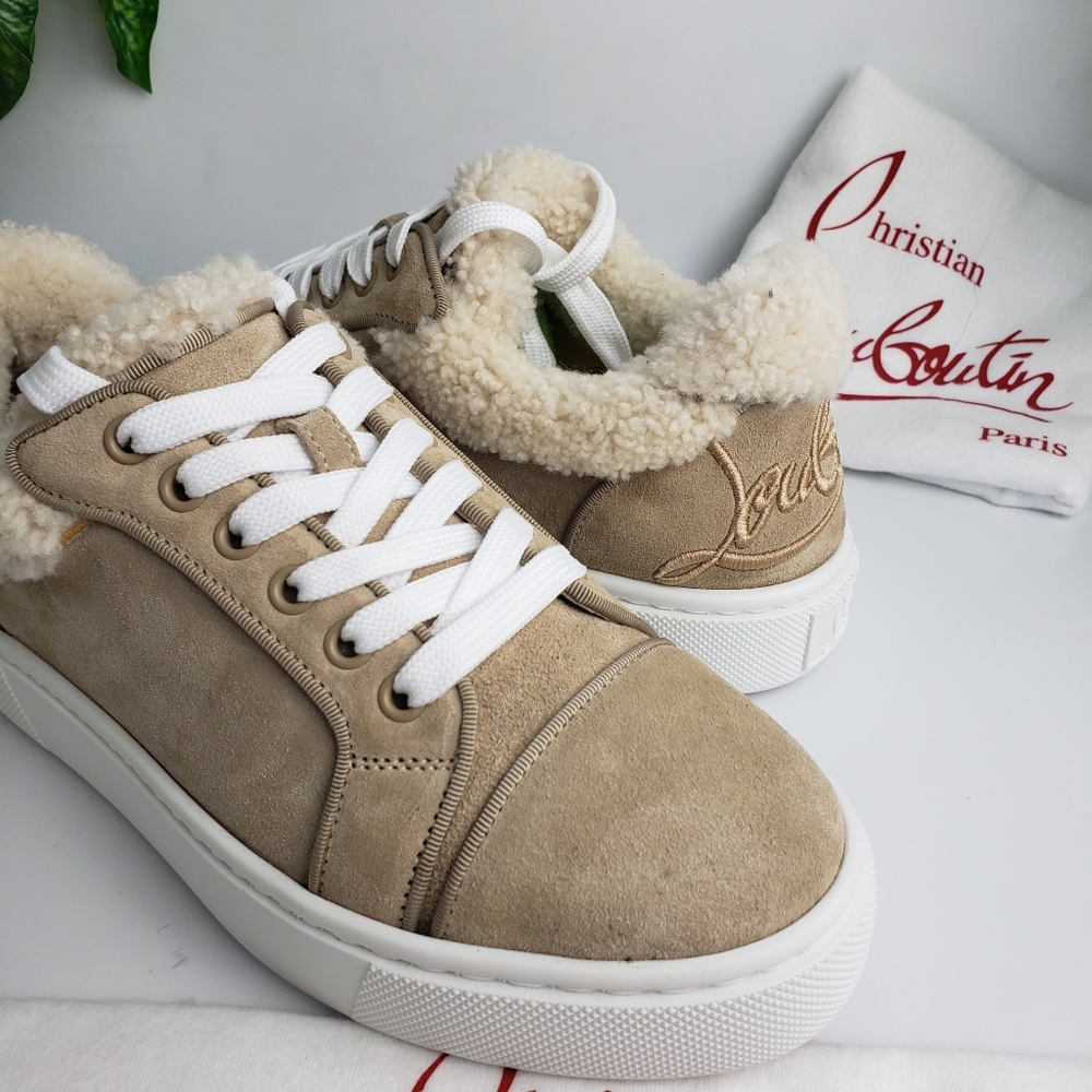 Christian Louboutin Suede Shearling Sneaker Vieirissima Leather NEW 38 / 8 - Picture 11 of 17